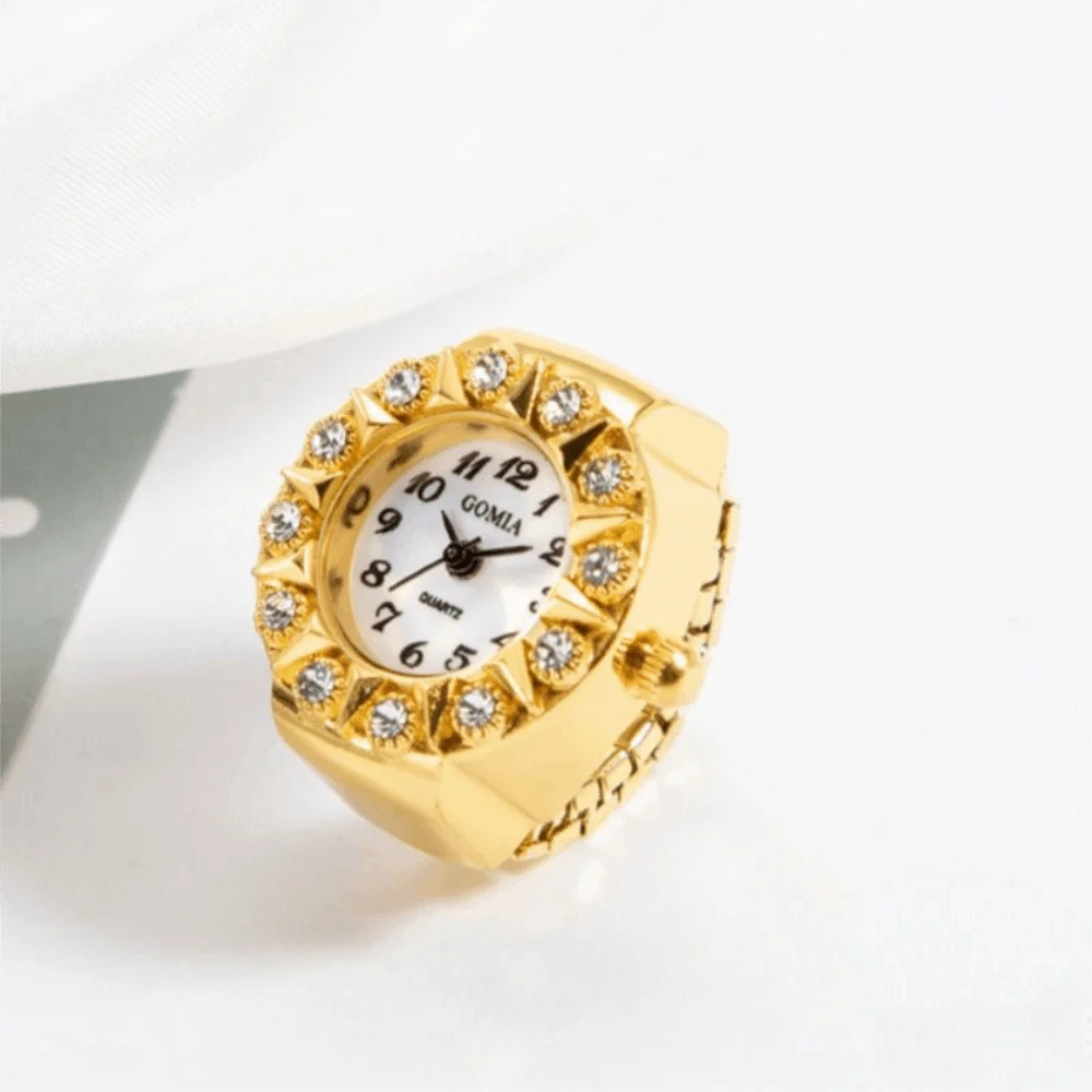 Modische Finger-Ringuhr mit Quarzwerk, Edelstahl & Metalllegierung – Funkelnde Schmuckuhr als Geschenk