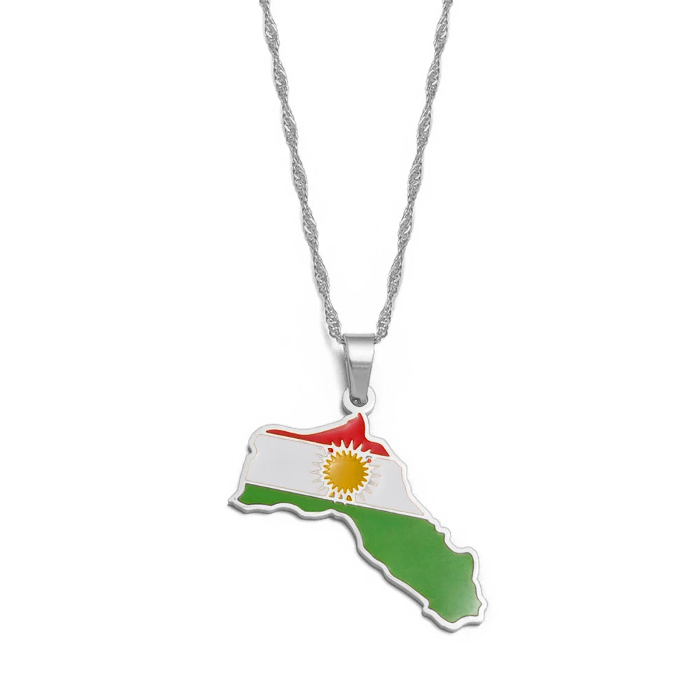 Kurdistan Landkarten-Anhänger Halskette – Kurdischer Karten-Charm, Herkunfts- & Kulturschmuck für Damen & Herren