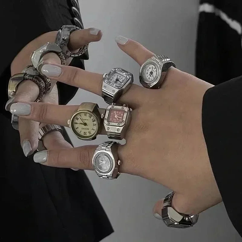Retro-Quarz-Fingerringuhr – Elastische Unisex-Ringuhr im 80er-Jahre-Stil für Paare