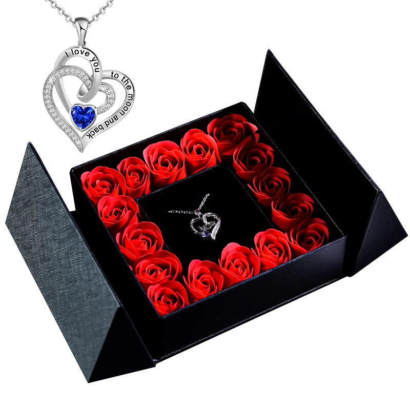 Geschenkbox mit Ewiger Rose, Anhänger-Halskette & Rosenseife – Elegantes Schmuckgeschenk für Damen