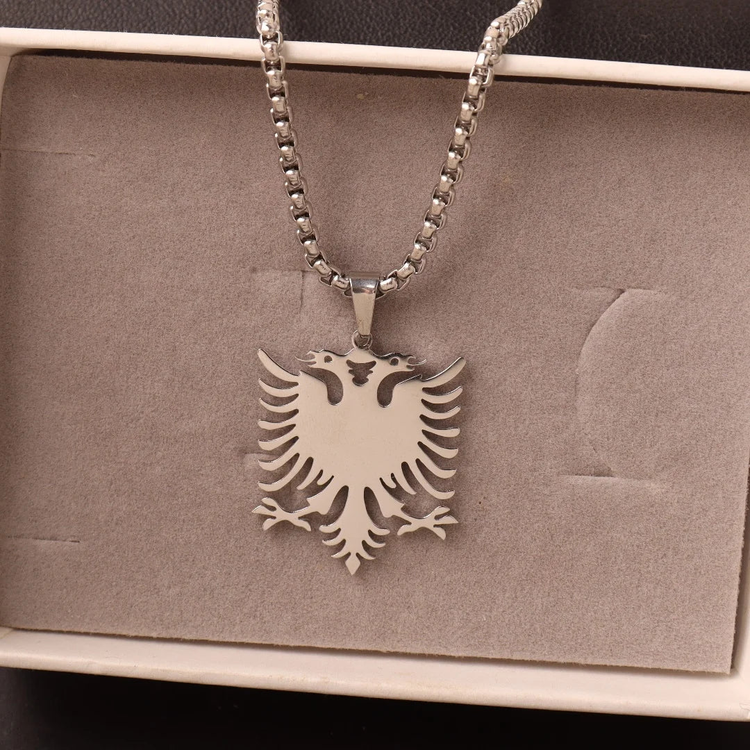 Albanische Doppeladler-Halskette – Edelstahl Albania Flaggen-Adler-Anhänger, Unisex Heimat- & Kulturschmuck für Damen & Herren
