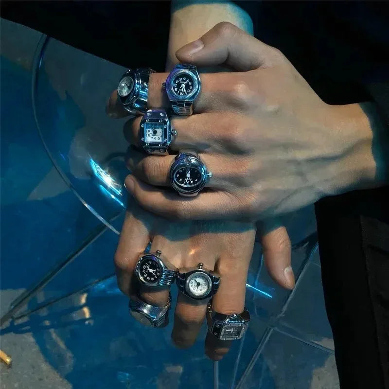 Retro-Quarz-Fingerringuhr – Elastische Unisex-Ringuhr im 80er-Jahre-Stil für Paare