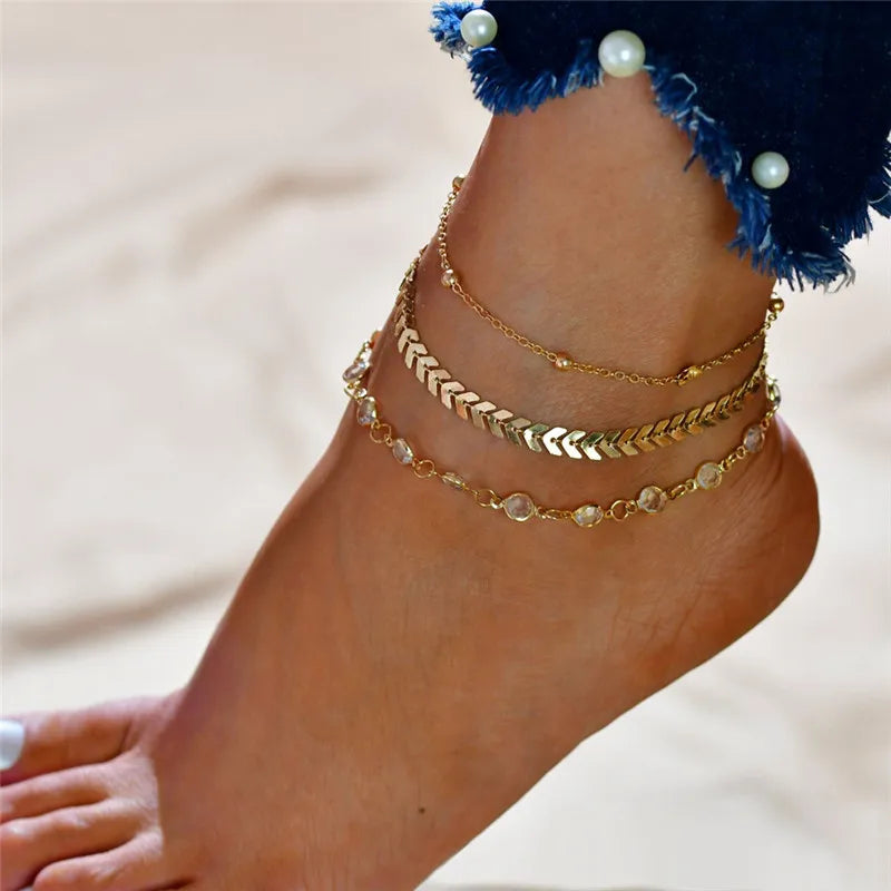 Strass-Fußkettchen für Damen – Elegantes Silberfarbenes & Goldfarbenes Kettenarmband für Hochzeit & Feier