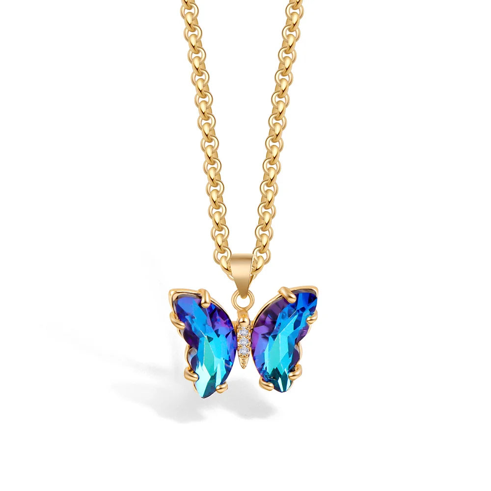 Bunte Schmetterlings-Halskette mit Glaskristallen – Eleganter Anhänger-Schmuck für Damen & Mädchen
