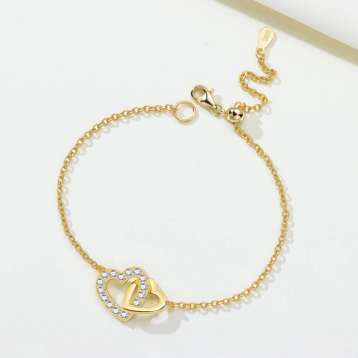 Verstellbares Herz-Knoten-Armband aus 925 Sterling Silber mit 18K-Goldveredelung – Eleganter Damenschmuck