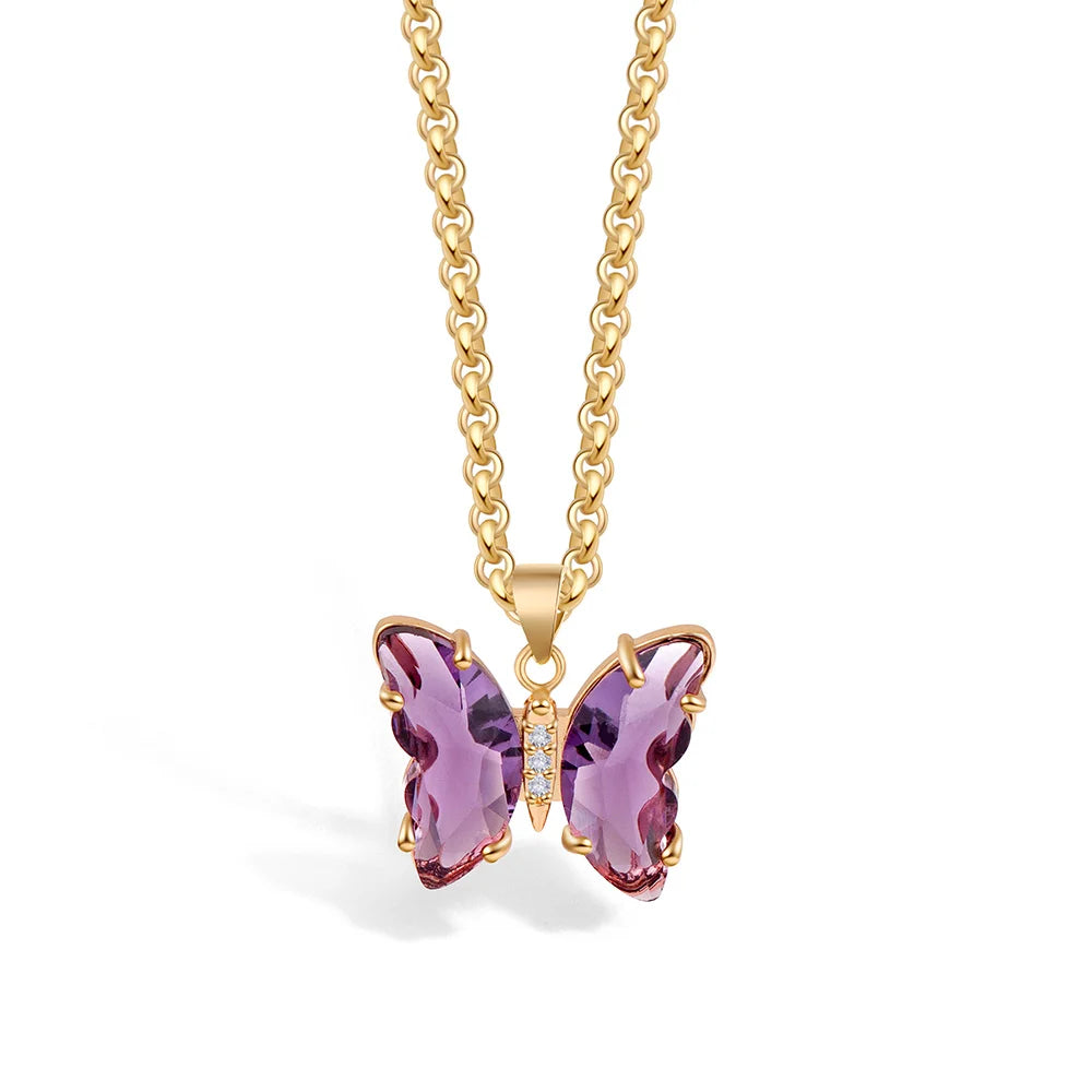 Bunte Schmetterlings-Halskette mit Glaskristallen – Eleganter Anhänger-Schmuck für Damen & Mädchen