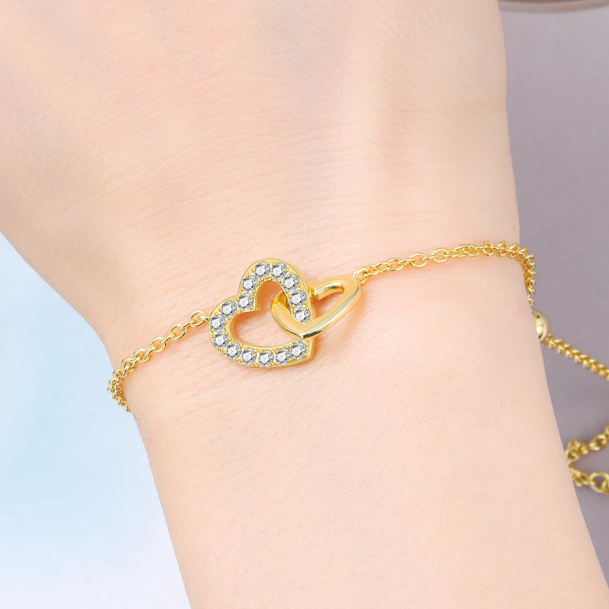 Verstellbares Herz-Knoten-Armband aus 925 Sterling Silber mit 18K-Goldveredelung – Eleganter Damenschmuck