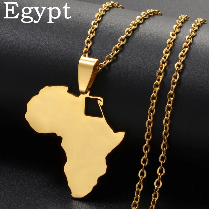 Afrika Landkarten-Anhänger Halskette – Sudan, Libyen, Sambia, Kenia & Ägypten Edelstahl Heimat- & Kulturschmuck für Damen & Herren