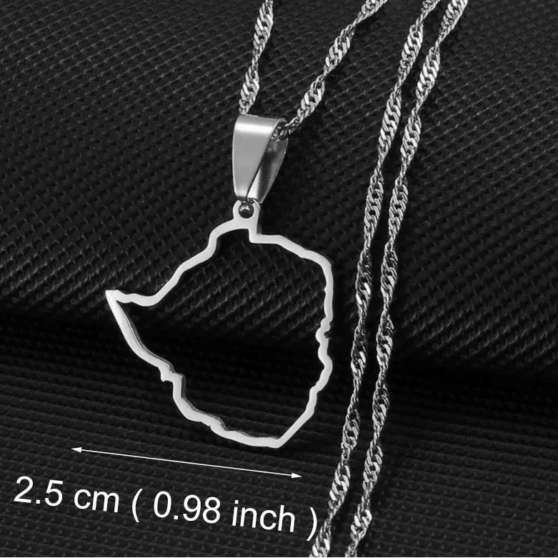 Outline Länderkarte Anhänger-Halskette – Guyana, Kenia, Mali, Senegal, Kongo, Montserrat, Simbabwe, Somalia, Sierra Leone, Dominica, Malawi, Mauritius, Sambia & Tobago Schmuck