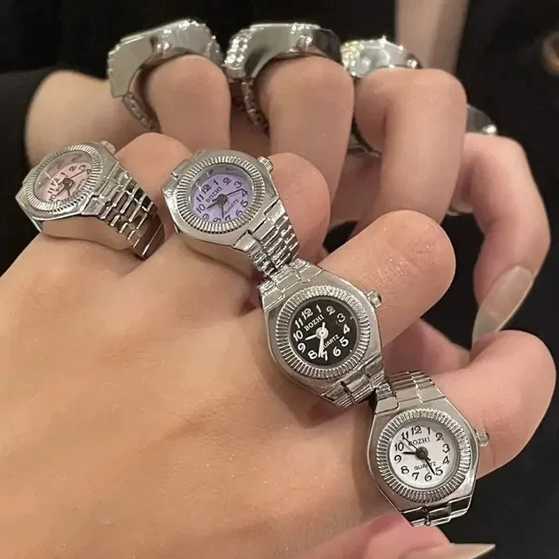 Retro-Quarz-Fingerringuhr – Elastische Unisex-Ringuhr im 80er-Jahre-Stil für Paare