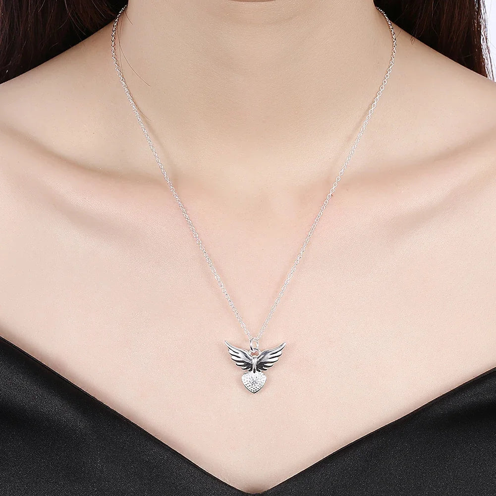 Elegante Herzflügel-Zirkon-Halskette für Damen – 925 Sterling Silber Kette mit 18-Zoll Herz-Flügel-Anhänger für Weihnachten, Hochzeit, Jahrestag & Romantische Geschenke