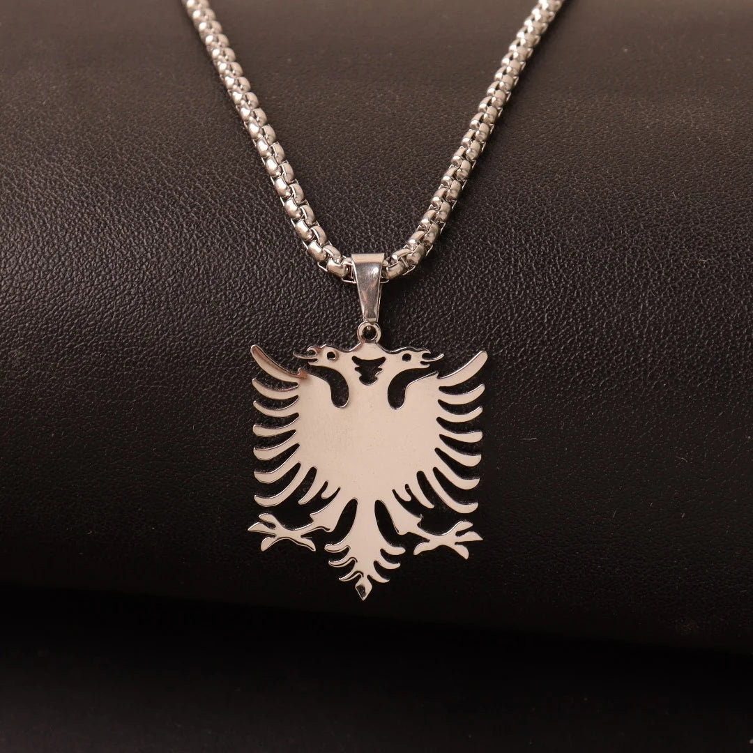 Albanische Doppeladler-Halskette – Edelstahl Albania Flaggen-Adler-Anhänger, Unisex Heimat- & Kulturschmuck für Damen & Herren