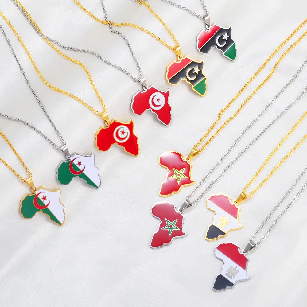 3CM Afrika-Landkarten-Halskette – Edelstahl-Anhänger für Algerien, Marokko, Ägypten, Tunesien & Libyen, Unisex Schmuck