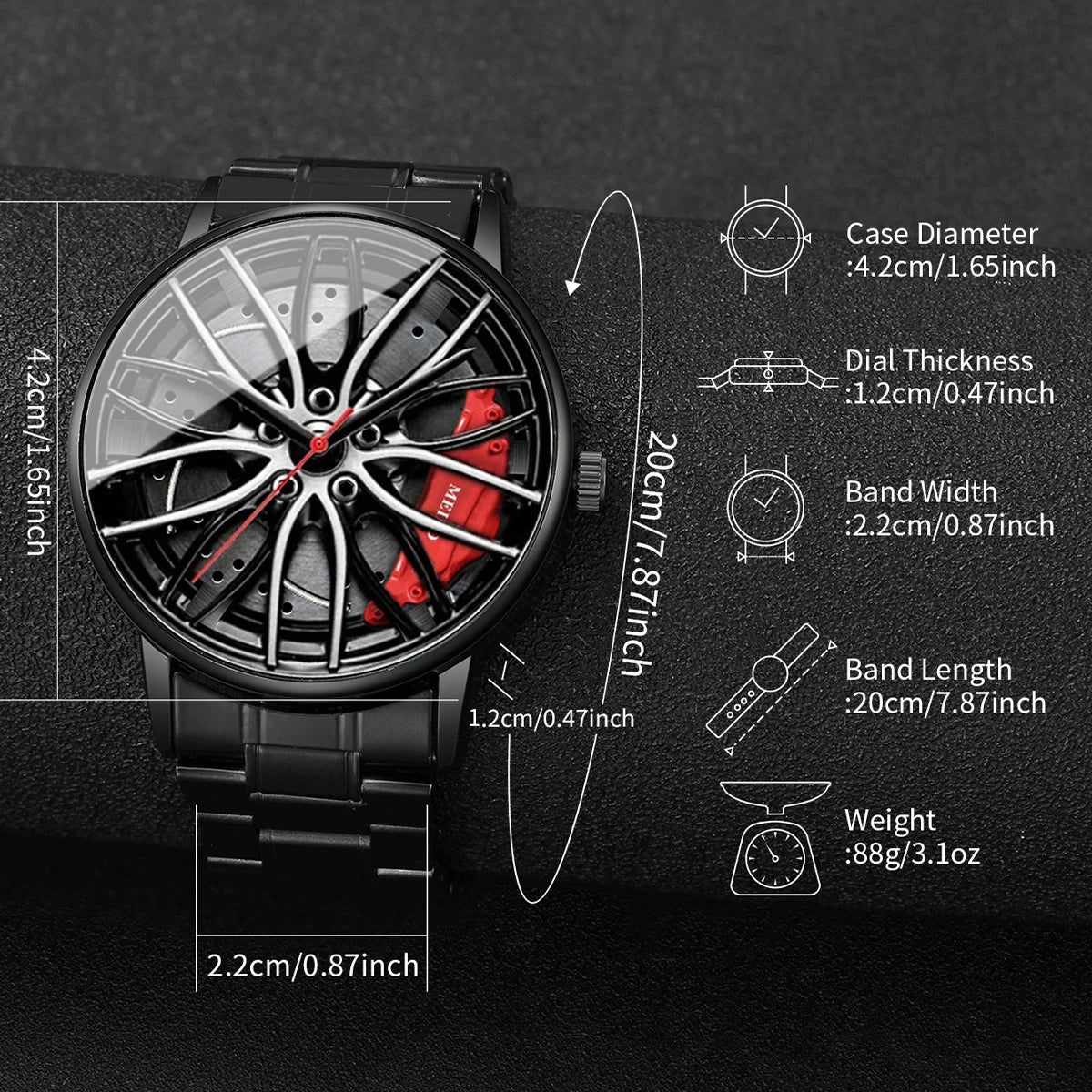 Herren-Quarzuhr mit 3D-Autorad-Zifferblatt & Edelstahlarmband – Sportliche Armbanduhr mit Modischem Schmuckset