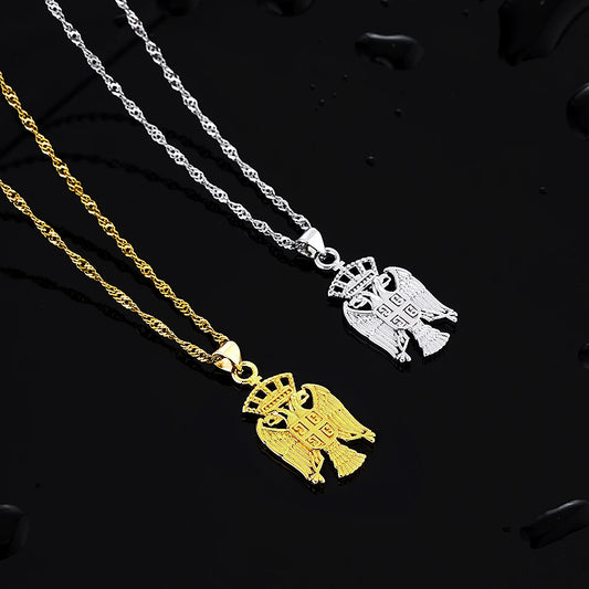 Serbien-Adler-Halskette – Gold- & Silberfarbener Serbisch Inspirierter Anhänger für Damen & Herren