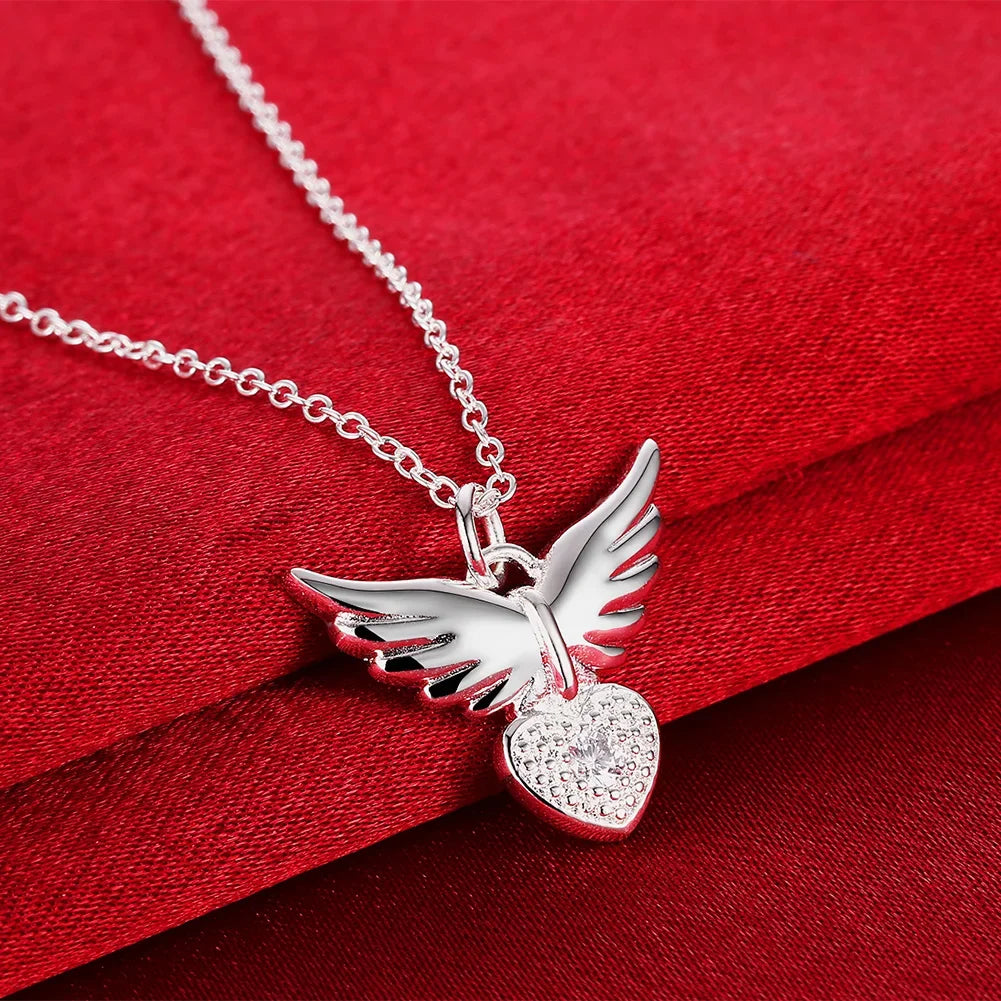 Elegante Herzflügel-Zirkon-Halskette für Damen – 925 Sterling Silber Kette mit 18-Zoll Herz-Flügel-Anhänger für Weihnachten, Hochzeit, Jahrestag & Romantische Geschenke