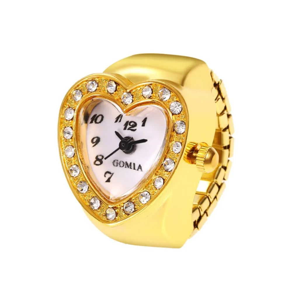 Modische Finger-Ringuhr mit Quarzwerk, Edelstahl & Metalllegierung – Funkelnde Schmuckuhr als Geschenk