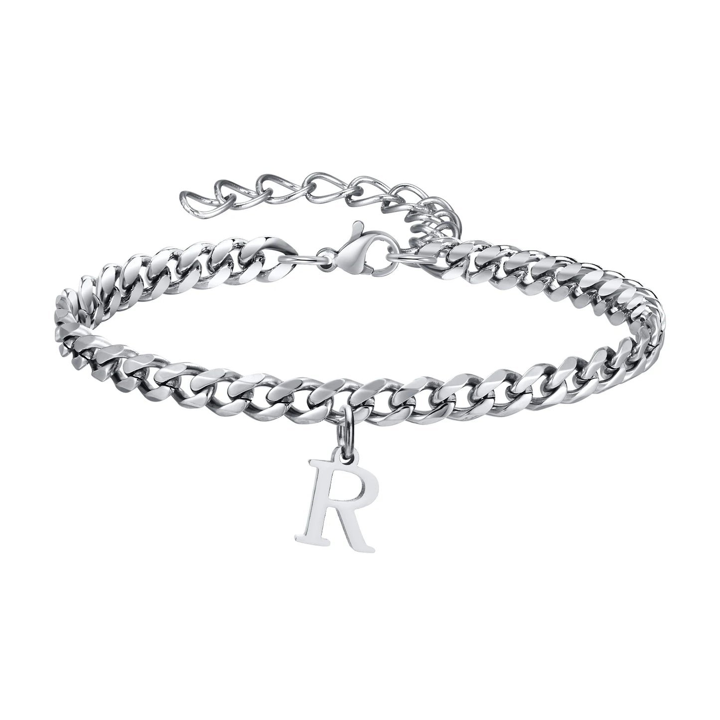 Initialen Buchstaben Cuban-Armband – Edelstahl A-Z Buchstaben Armband