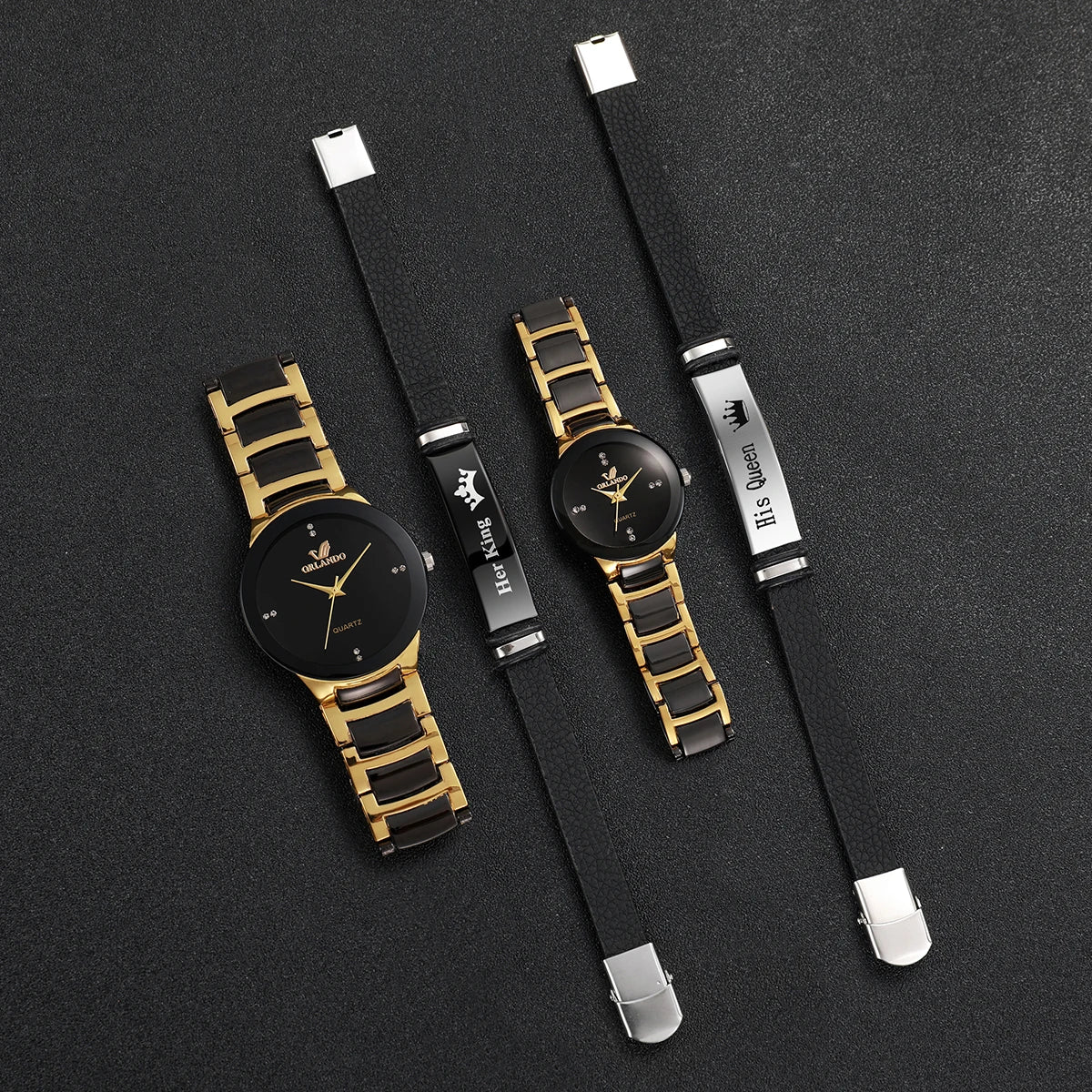Elegante Partner-Armbanduhren mit Quarzwerk, Edelstahlarmbändern & Passenden Schmuckarmbändern – Stilvolles Uhren-Set für Damen & Herren