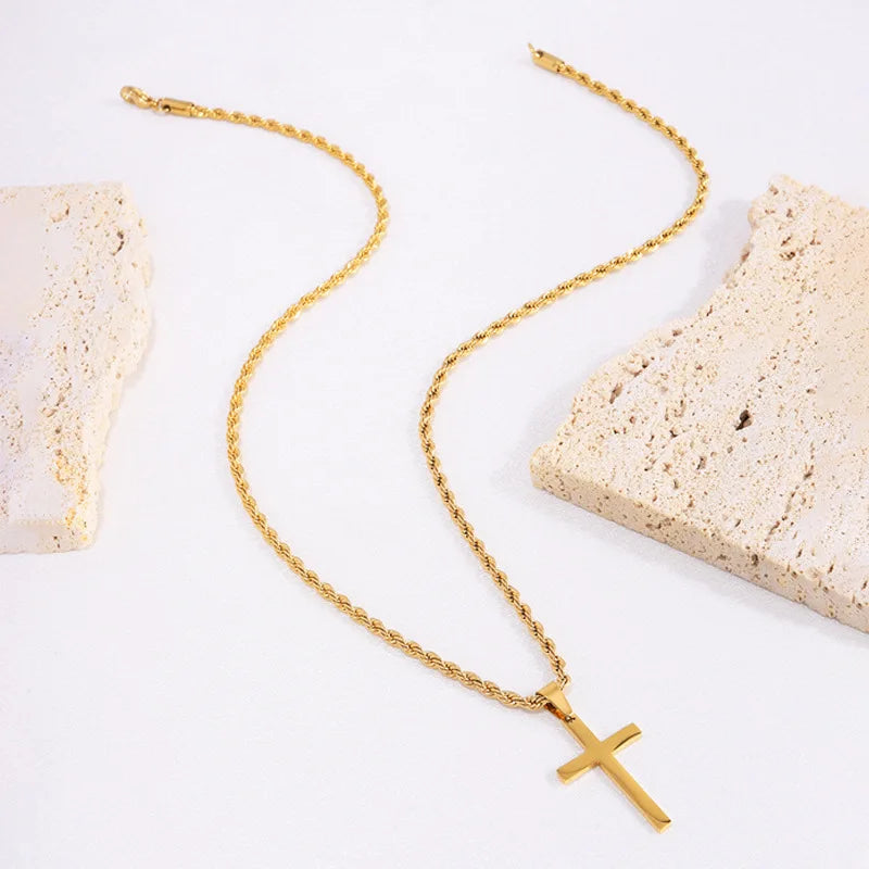 Minimalistische Kreuz-Halskette für Damen & Herren – Goldfarbener Edelstahl Choker