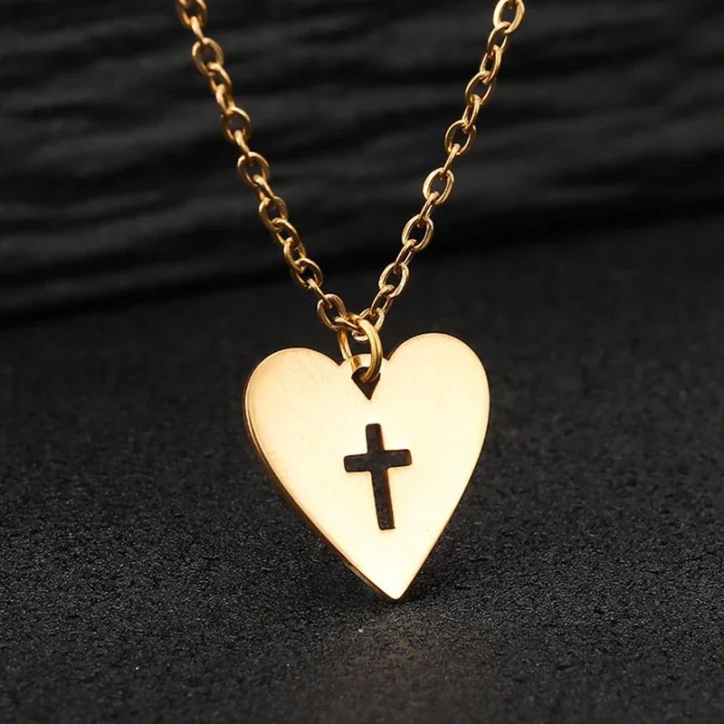 Edelstahl Herz- & Kreuz-Halskette für Damen – Modische Kurze & Lange Layering-Kette mit Anhänger, Eleganter Schmuck für Mädchen