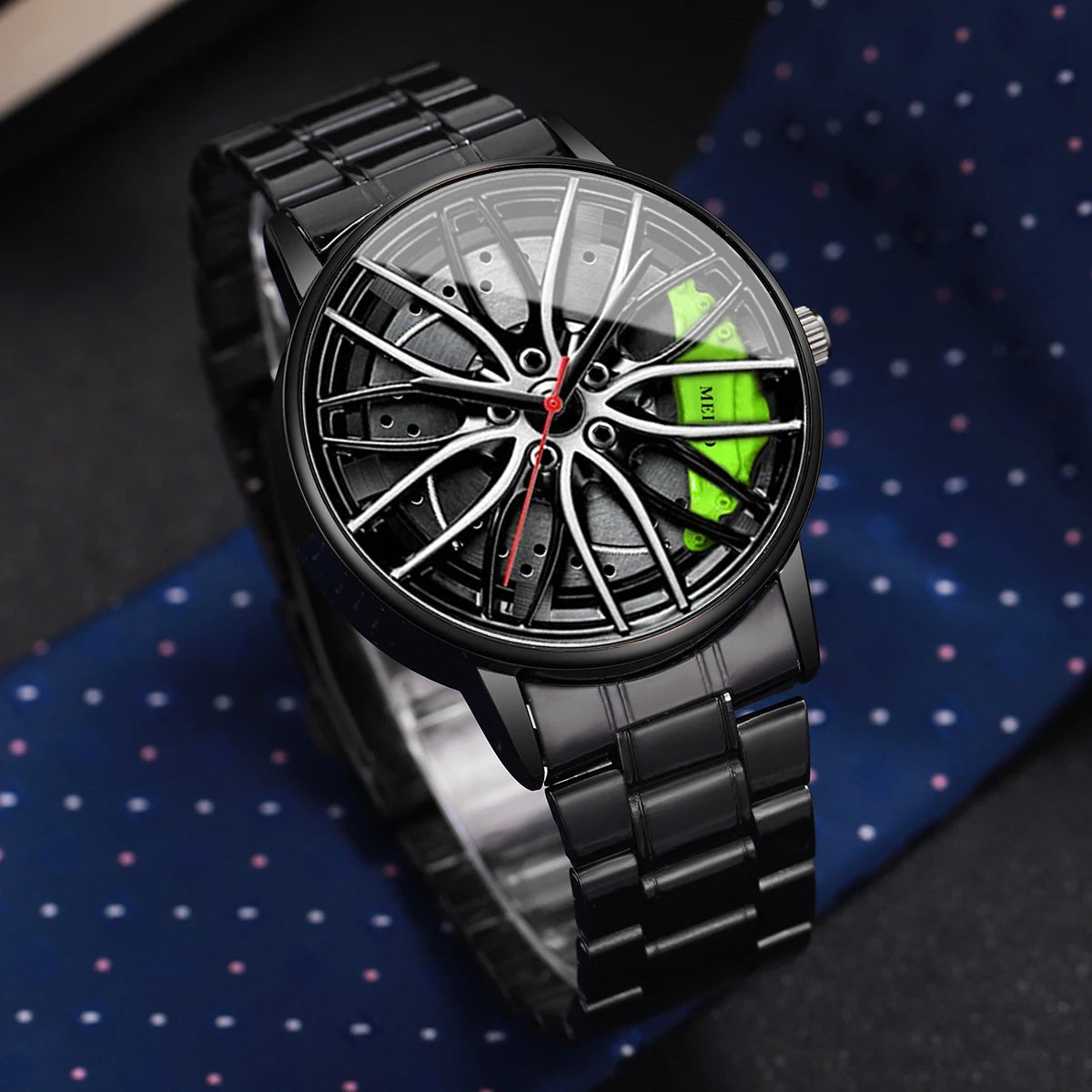 Herren-Quarzuhr mit 3D-Autorad-Zifferblatt & Edelstahlarmband – Sportliche Armbanduhr mit Modischem Schmuckset