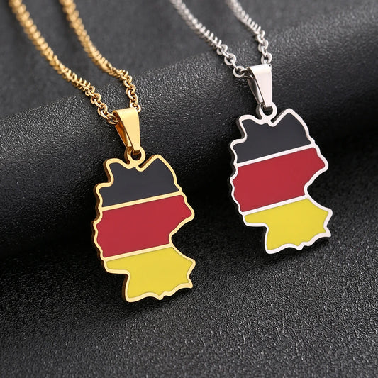 Deutschland-Karten- & Flaggen-Halskette – Edelstahl-Anhänger in Gold- oder Silberfarbe für Damen