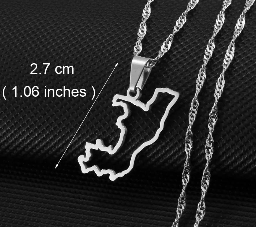 Outline Länderkarte Anhänger-Halskette – Guyana, Kenia, Mali, Senegal, Kongo, Montserrat, Simbabwe, Somalia, Sierra Leone, Dominica, Malawi, Mauritius, Sambia & Tobago Schmuck