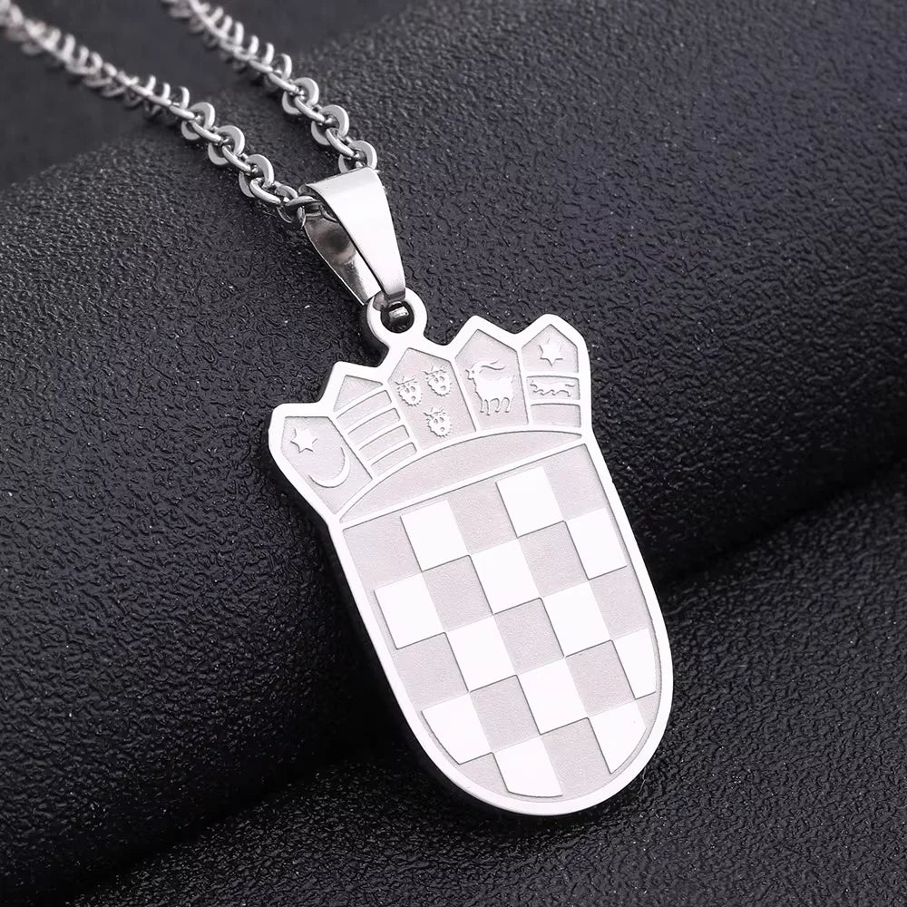 Kroatien-Wappen-Halskette – Geometrischer Metallanhänger für Damen & Herren