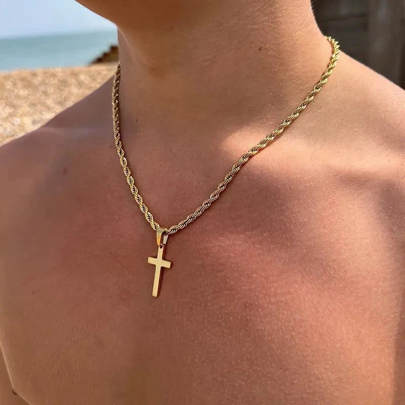 Minimalistische Kreuz-Halskette für Damen & Herren – Goldfarbener Edelstahl Choker