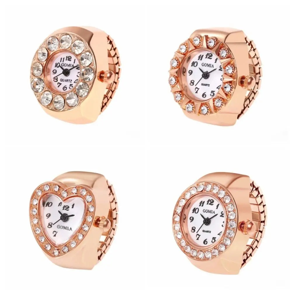 Modische Finger-Ringuhr mit Quarzwerk, Edelstahl & Metalllegierung – Funkelnde Schmuckuhr als Geschenk