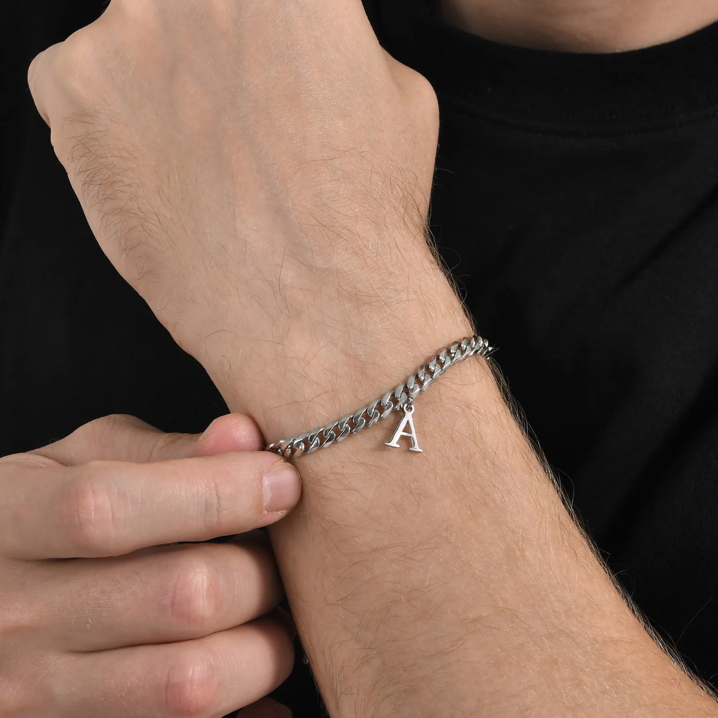 Initialen Buchstaben Cuban-Armband – Edelstahl A-Z Buchstaben Armband