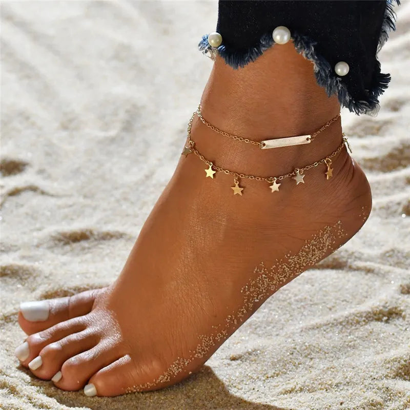 Silberfarbenes Fußkettchen mit Schmetterling, Herz, Unendlichkeitszeichen & Kreuz – Eleganter Sommerschmuck für Damen