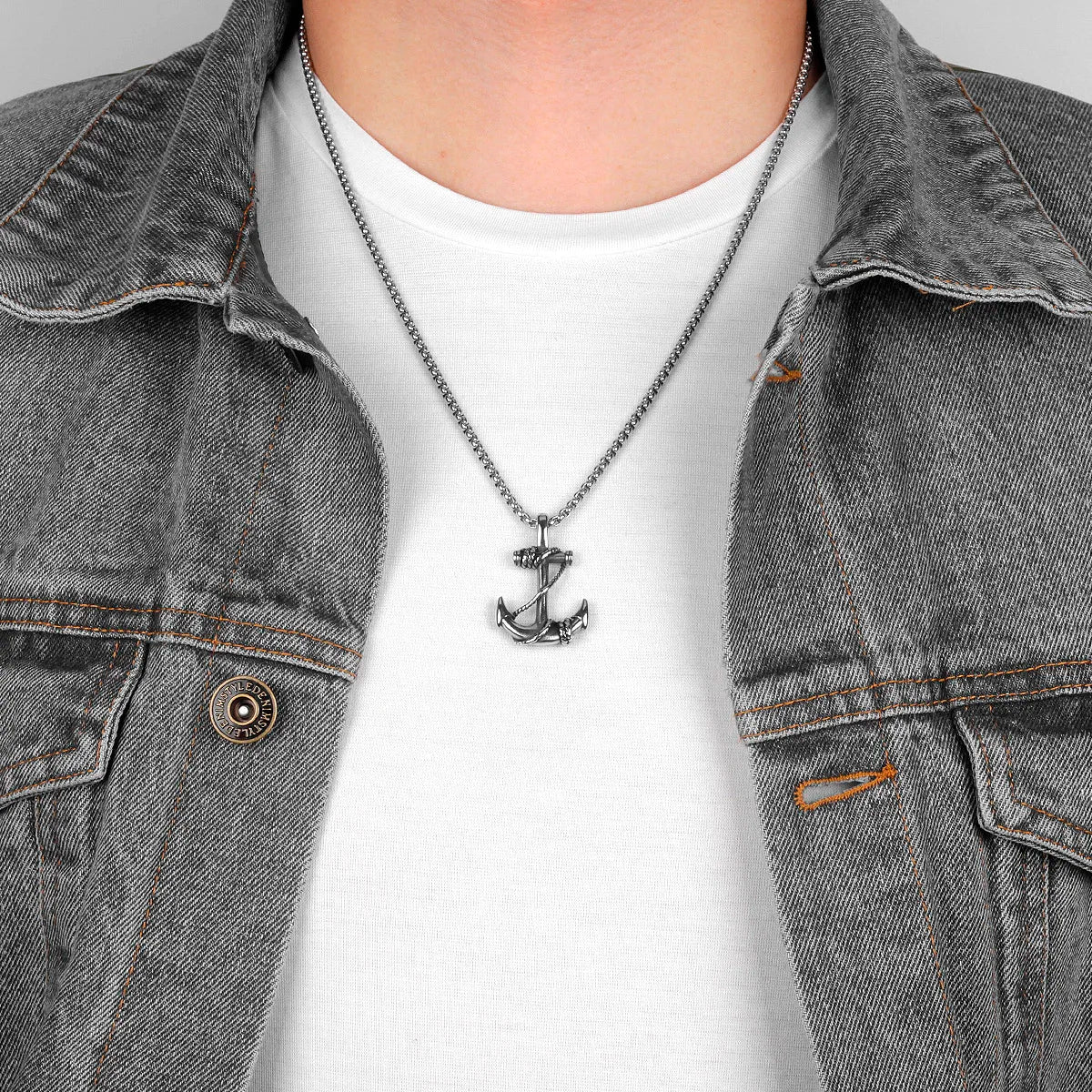 Anker-Halskette für Herren – 316L Edelstahl-Anhänger im Seemann-, Biker-, Rock- & Hip-Hop-Stil