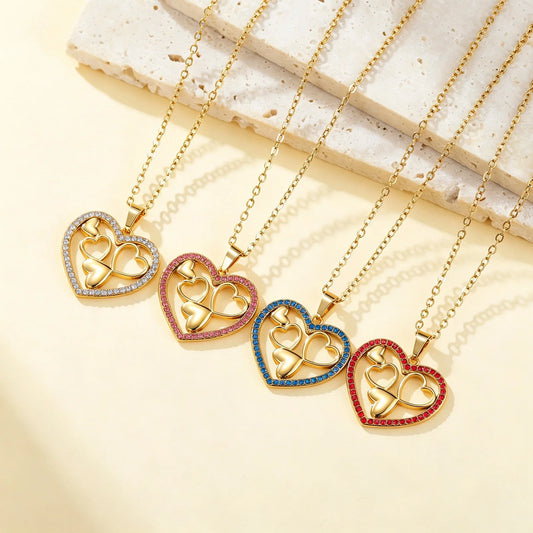 Sweet Love Herz-Zirkonia-Halskette – Goldfarbener Edelstahl-Anhänger im Minimalistischen Choker-Stil für Damen & Romantische Geschenke