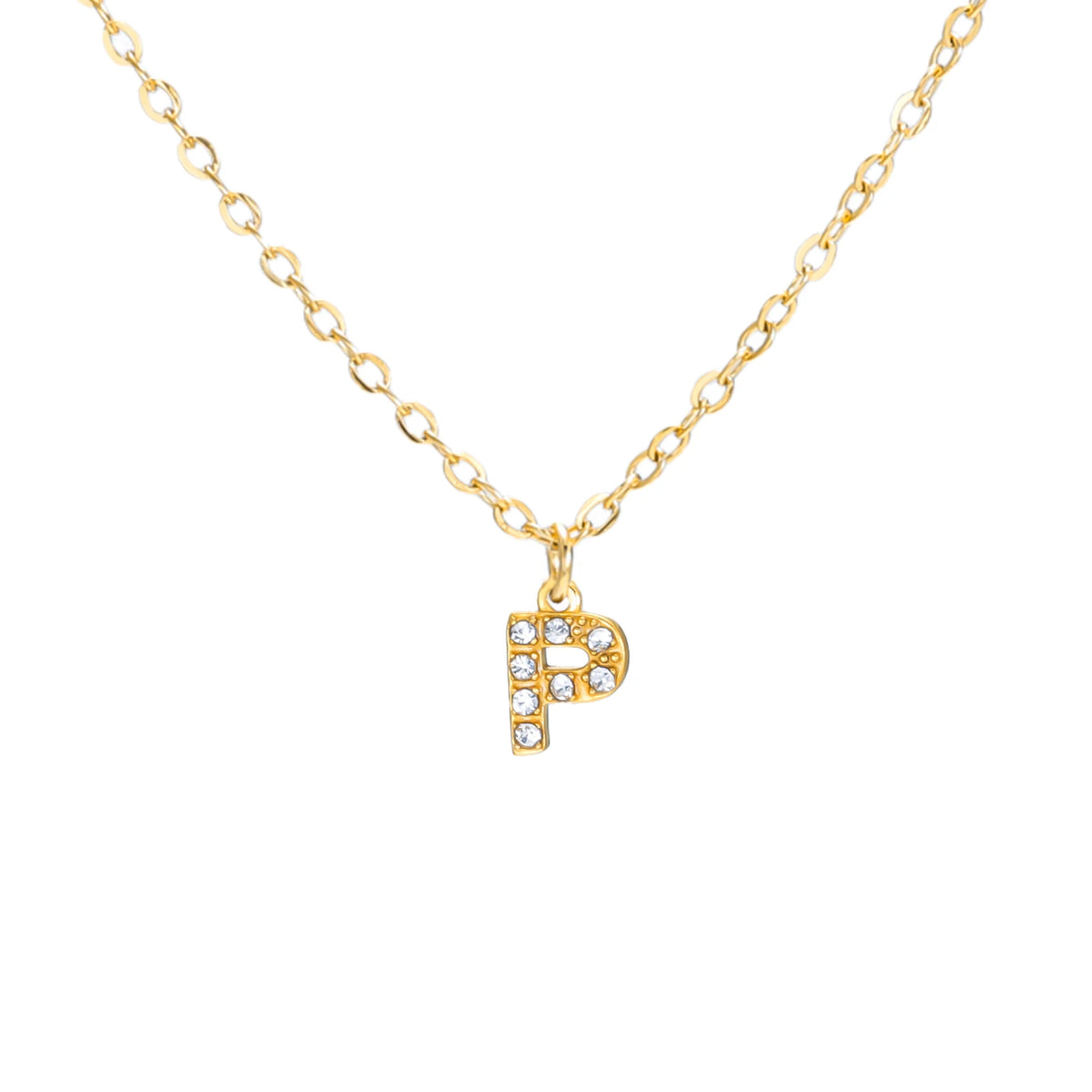A–Z Zirkon-Initialen-Halskette für Damen – Goldfarbener Edelstahl Buchstabe