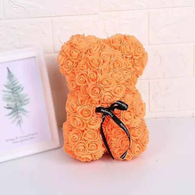 25cm Rosen-Teddybär mit Geschenkbox – Romantischer Kunstrosen-Bär zum Valentinstag oder besonderem Anlass