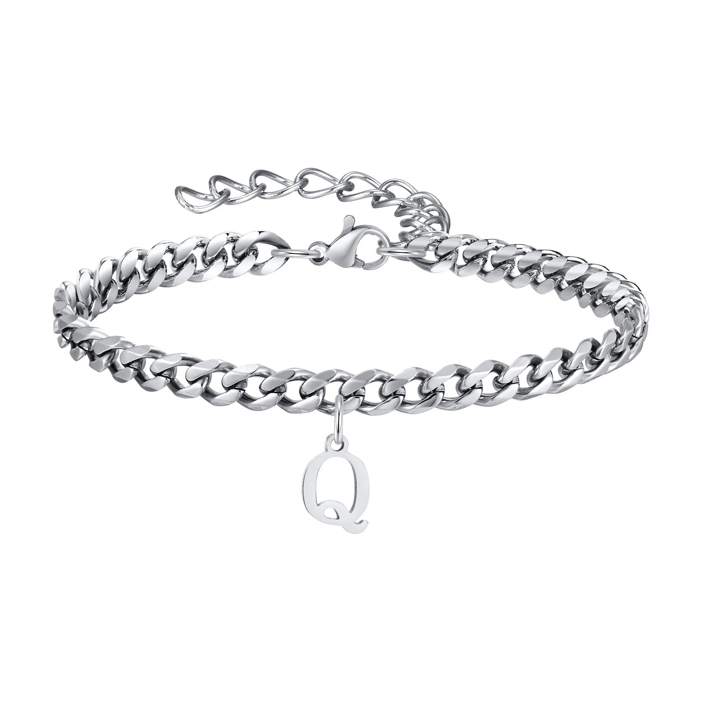 Initialen Buchstaben Cuban-Armband – Edelstahl A-Z Buchstaben Armband