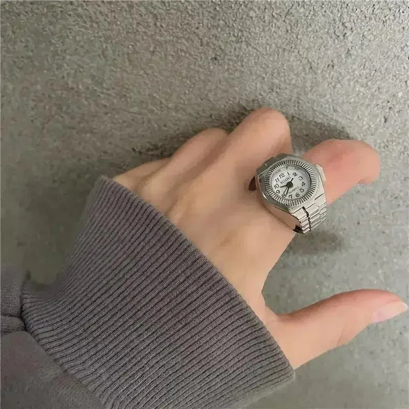 Retro-Quarz-Fingerringuhr – Elastische Unisex-Ringuhr im 80er-Jahre-Stil für Paare