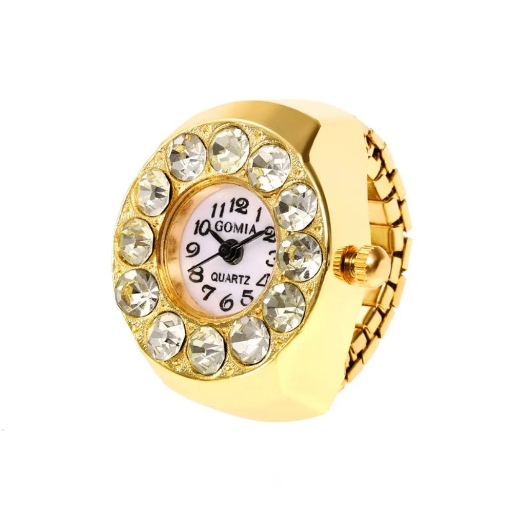 Modische Finger-Ringuhr mit Quarzwerk, Edelstahl & Metalllegierung – Funkelnde Schmuckuhr als Geschenk