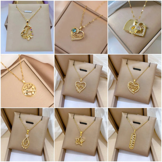 Mehrfarbige Kristall-Herz MAMA Halskette für Damen – Edelstahl Mama-Schriftzug & Schmetterling-Anhänger, Muttertagsgeschenk