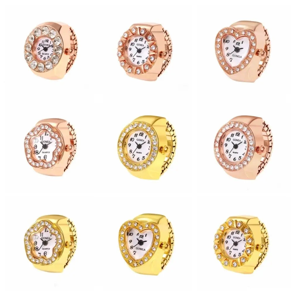 Modische Finger-Ringuhr mit Quarzwerk, Edelstahl & Metalllegierung – Funkelnde Schmuckuhr als Geschenk