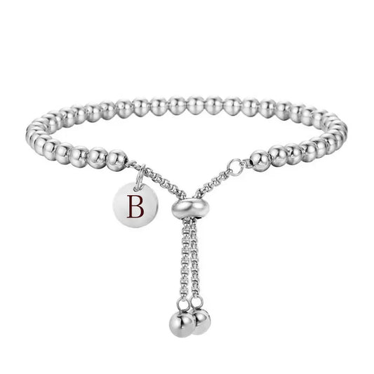 A–Z Initialen-Armband für Damen – Verstellbares Edelstahl Perlenarmband mit Buchstaben-Charm
