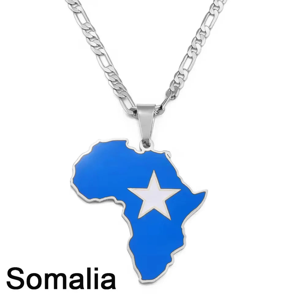 3,8CM Süd-Sudan, Côte d’Ivoire & Südafrika Landkarten-Flaggen-Halskette – Afrikanischer Schmuck für Damen & Herren