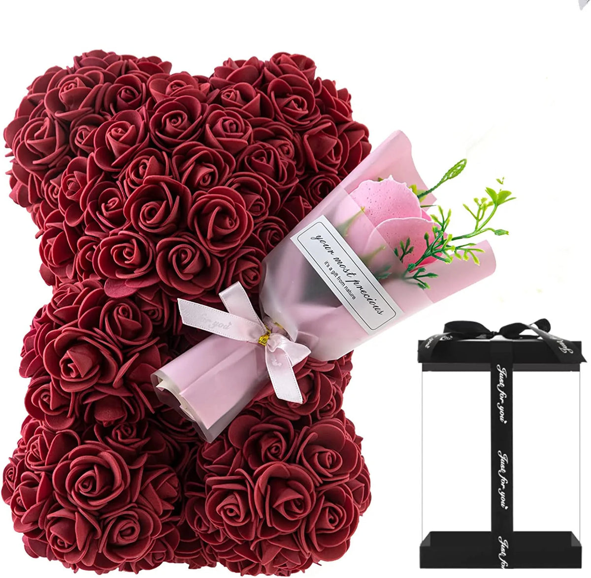 Ewiger Rosen-Teddybär aus Kunstblumen – Romantisches Dekoratives Geschenk zum Muttertag, Geburtstag & Jahrestag