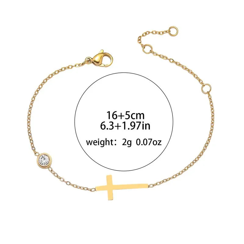 Goldfarbenes Edelstahl-Kreuzarmband mit Zirkonia – Eleganter Damen-Schmuck für Hochzeit & Geschenk