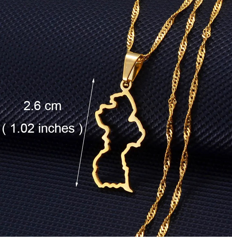 Outline Länderkarte Anhänger-Halskette – Guyana, Kenia, Mali, Senegal, Kongo, Montserrat, Simbabwe, Somalia, Sierra Leone, Dominica, Malawi, Mauritius, Sambia & Tobago Schmuck
