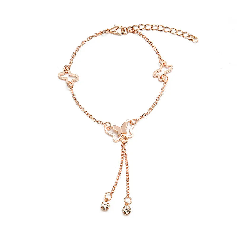 Filigranes Schmetterlings-Fußkettchen mit Zirkon – Goldfarbener & Silberfarbener Schmuck für Damen
