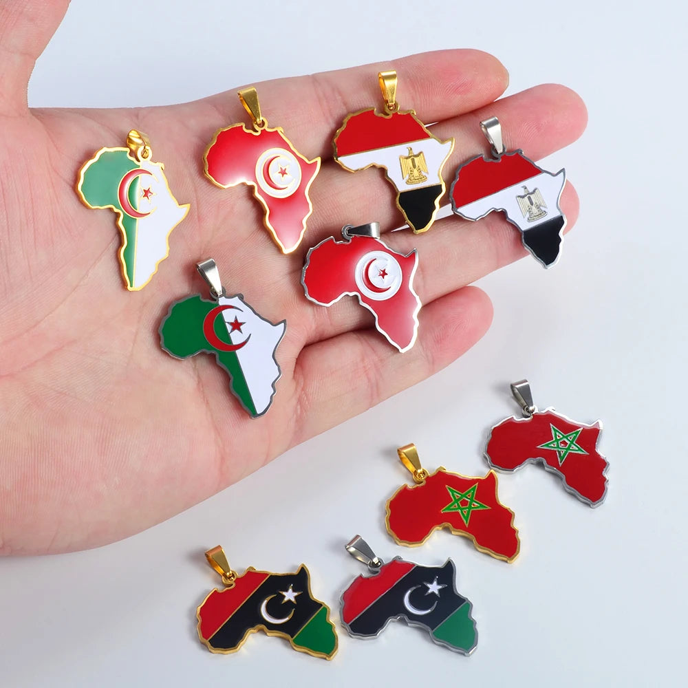 3CM Afrika-Landkarten-Halskette – Edelstahl-Anhänger für Algerien, Marokko, Ägypten, Tunesien & Libyen, Unisex Schmuck