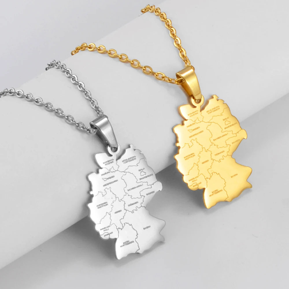 Deutschland-Karten Flaggen-Halskette – Gold- & Silberfarbene Deutschland-Halskette